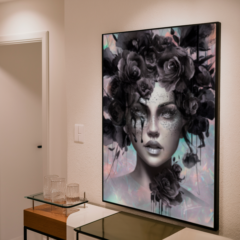 Quadro Decorativo Mulher - Flores Negras