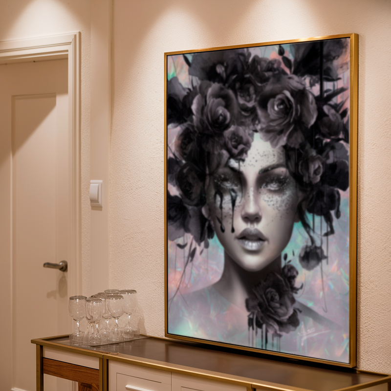 Quadro Decorativo Mulher - Flores Negras