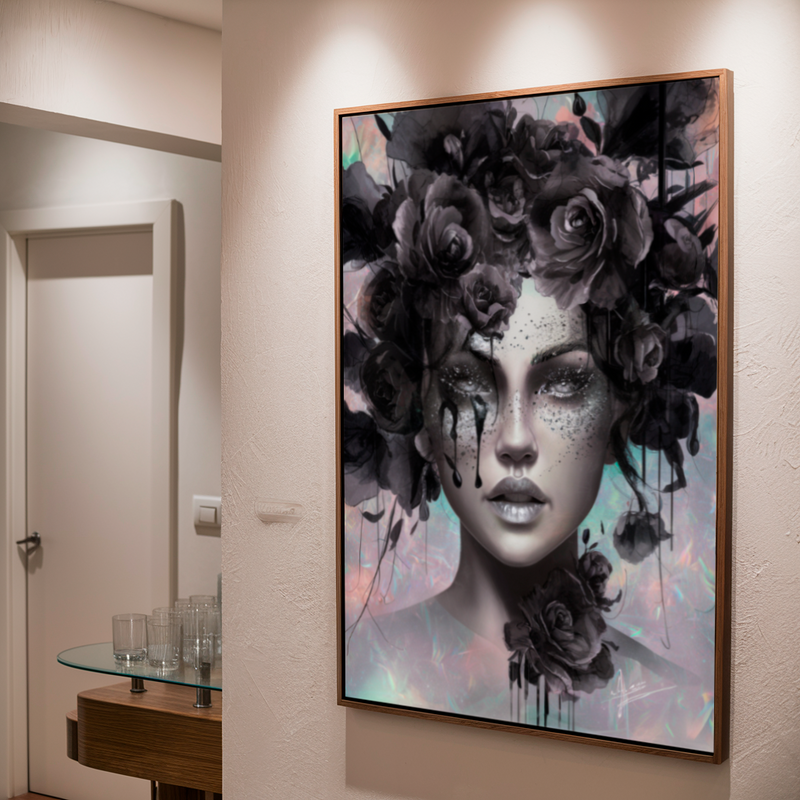 Quadro Decorativo Mulher - Flores Negras