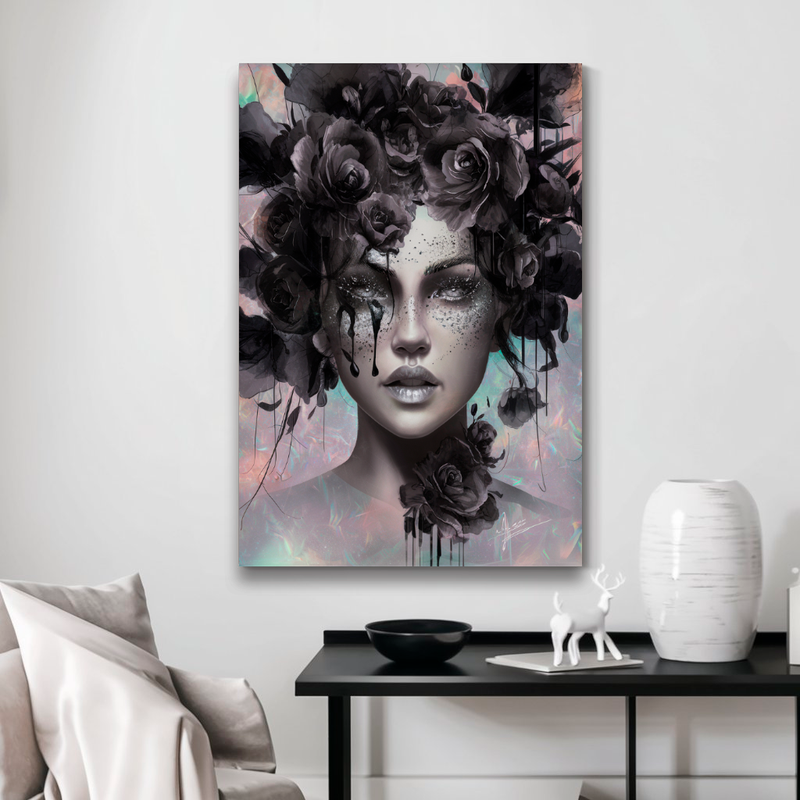 Quadro Decorativo Mulher - Flores Negras