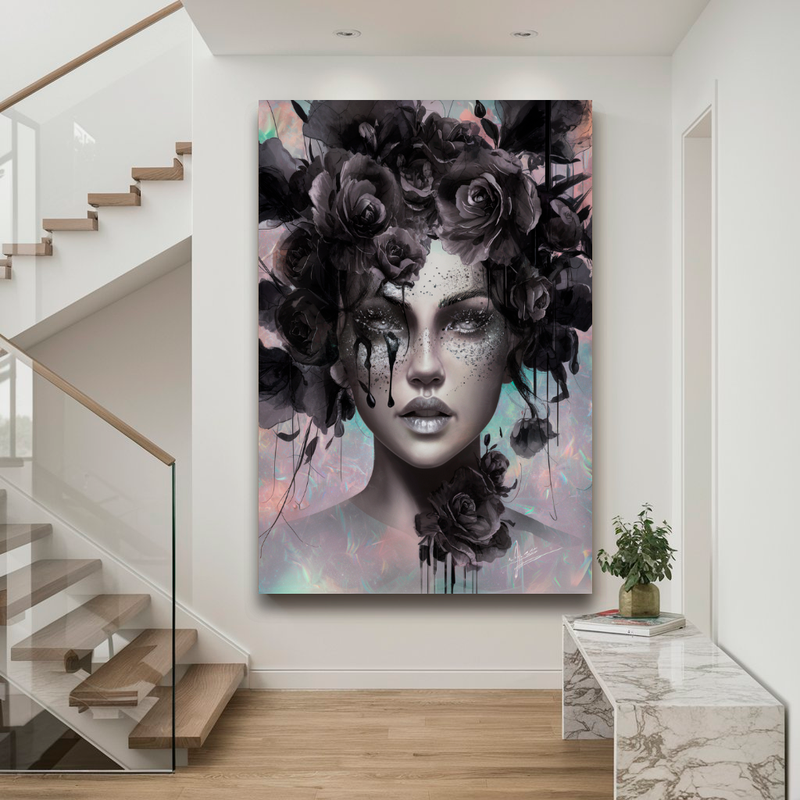 Quadro Decorativo Mulher - Flores Negras