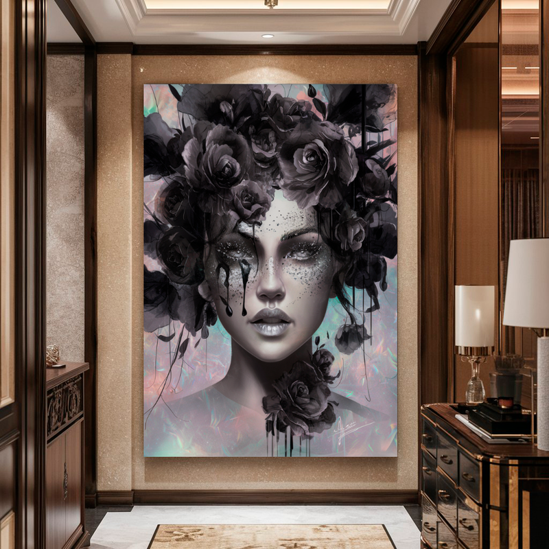 Quadro Decorativo Mulher - Flores Negras